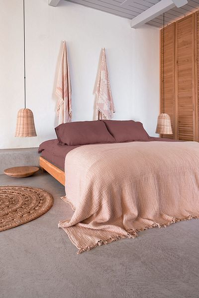 Barine Cuvertură de pat din muselină din bumbac cocoon 4 straturi Culoare Coral / Roz deschis 240x260