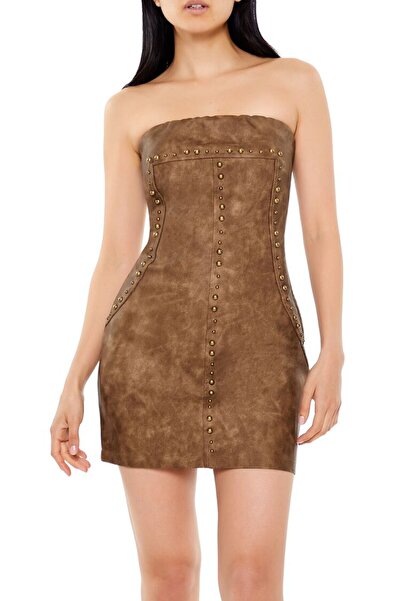 Forever 21 Zımbalı Düz Mini Elbise