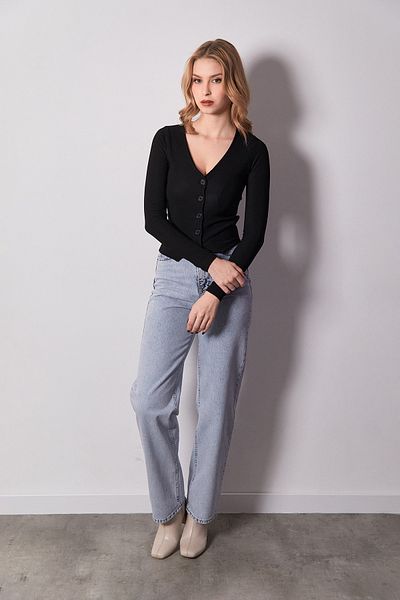 Fulla Moda Buttoned V-Neck Corded Cardigan