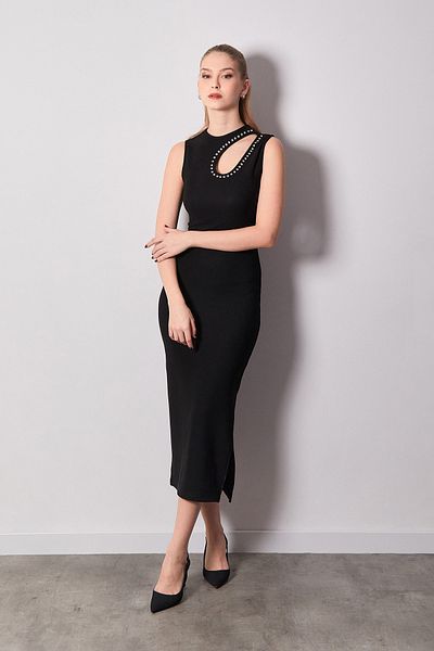 Fulla Moda Φόρεμα με ραβδώσεις με λεπτομέρεια από πέτρα