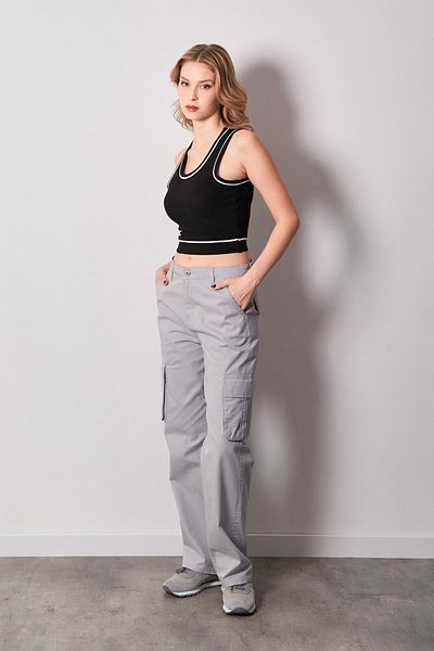 Fulla Moda Palazzo Gabardine Trousers with Cargo Pockets
