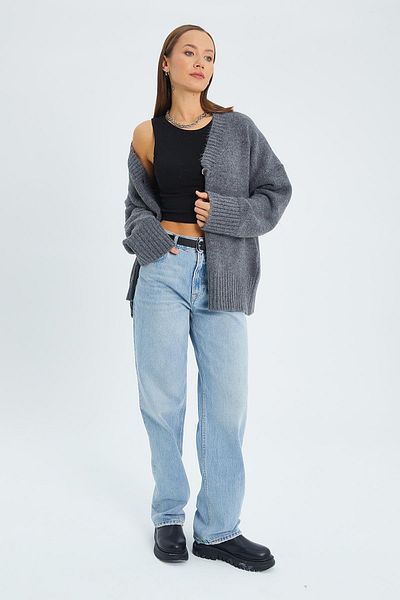 Mixray 6927 Women's Basic Knitwear Cardigan - Soft Textured, Anthracite