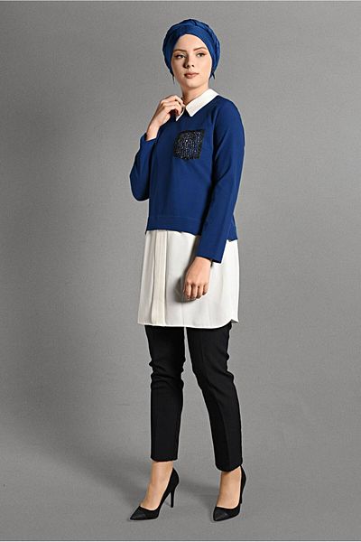 TRENDTESETTÜR Women's Navy Blue (NDIGO) Double Look Tunic 4907