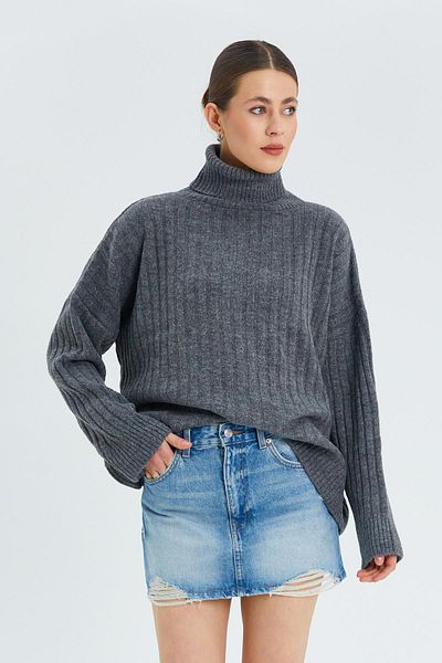 Mixray 6928 Model Anthracite Ribbed Turtleneck Women's Knitwear Sweater