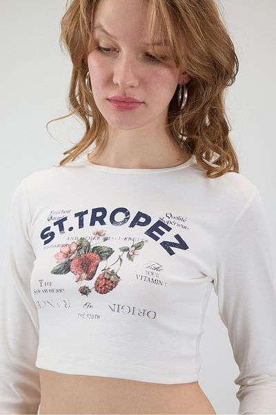 Addax بلوزة قصيرة بأكمام طويلة مكتوبة من St.tropez B1672-t10