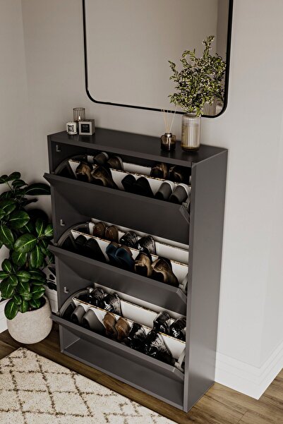 LİYANO Düşer Kapak 3 Bölmeli Duvara Montajlanabilir Ayakkabılık