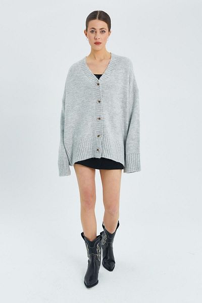 Mixray 6927 Gray Soft Knitwear Women's Cardigan - Loose Basic Model
