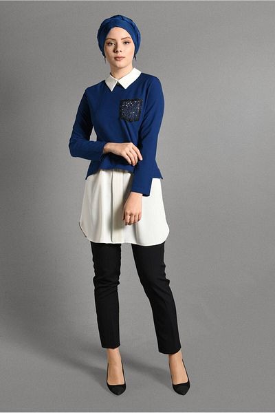 TRENDTESETTÜR Women's Navy Blue (NDIGO) Double Look Tunic 4907