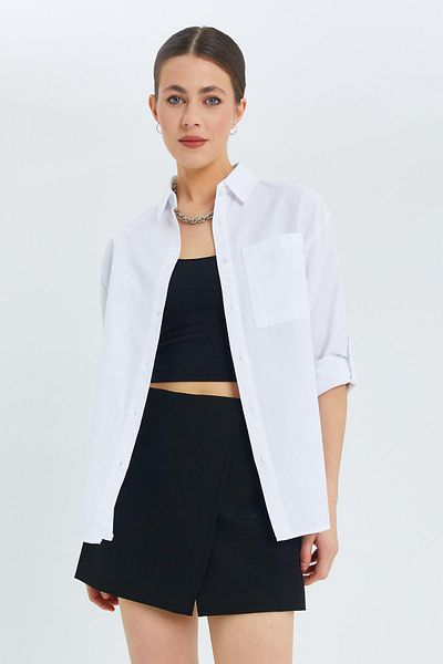 Mixray 9942 Model White Oxford Γυναικείο πουκάμισο - Μακρυμάνικο