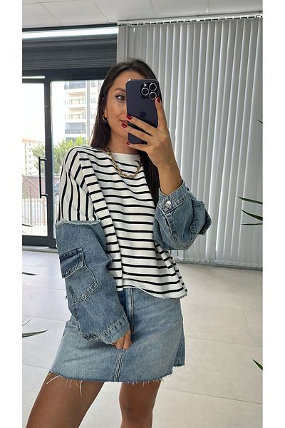 caddstore Dr 2485 Transpirație în dungi cu mânecă Denim