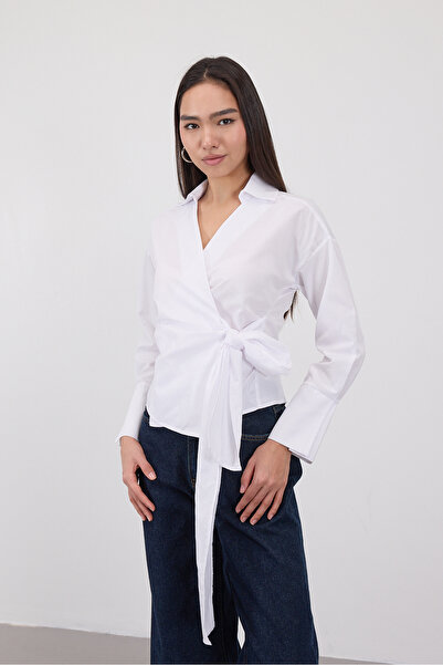 Addax Double Breasted Collar Side Tie Shirt G16797-Z12