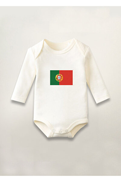 MODA بدلة قطعة واحدة للأطفال بأكمام طويلة من القطن مطبوع عليها علم البرتغال