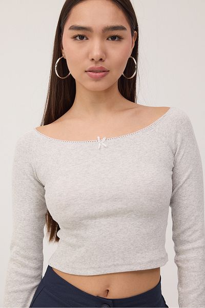 Addax Boat Neck Long Sleeve Crop Blouse B1698-S5