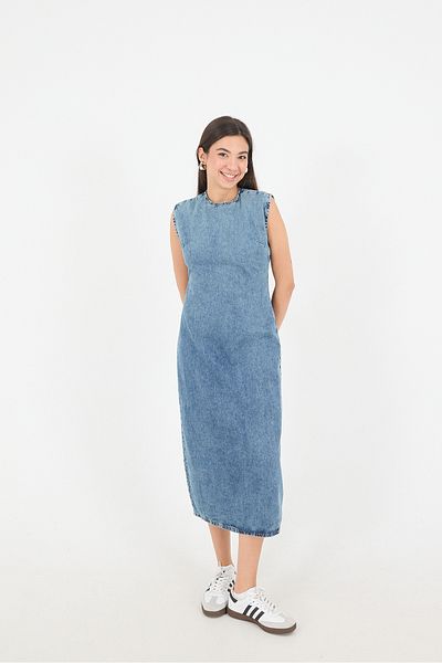 Addax Rochie lungă din denim cu fantă pe spate E13801-i10