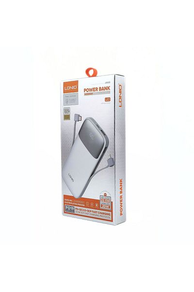 LDNIO Power Bank 20000 MAH. 22.5 W / LED digital display / with tow cable - Lightning & Type-C PQ20