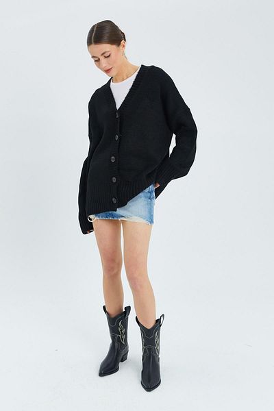 Mixray 6927 Black Women's Knitwear Cardigan - Soft and Loose Basic Model
