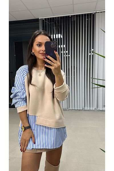 caddstore Sweat crem cu mâneci de design Dr cu detaliu de nasturi