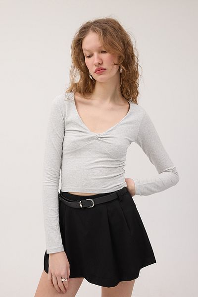 Addax Knot Detail Long Sleeve Blouse B1690-M8