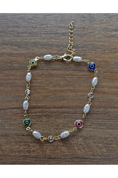 eGRAPEE Women's Gold Steel Ankle with Evil Eye Bead
