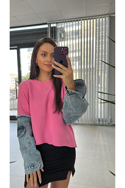 caddstore Dr 2485 Sweat roz cu mânecă denim