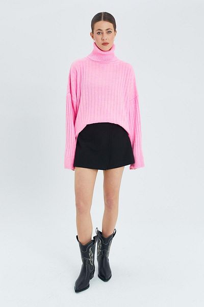 Mixray 6928 Ribbed Turtleneck Pink Knitwear Women's Sweater
