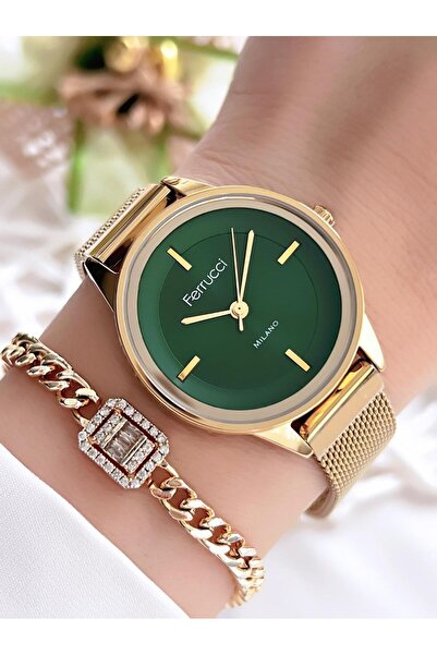 Ferrucci ساعة يد نسائية بسلسلة خاصة وسوار - سوار فولاذي، لون أسود، مضاد للرمي...