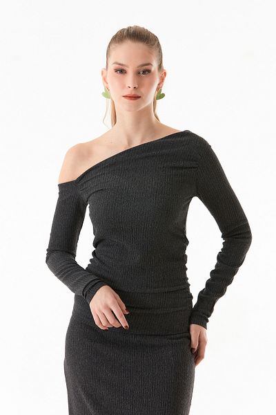 Fulla Moda Μπλούζα με λαιμόκοψη από ύφασμα Bürümcük