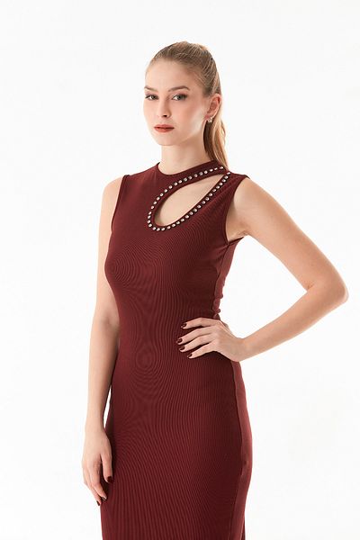 Fulla Moda Φόρεμα με ραβδώσεις με λεπτομέρεια από πέτρα