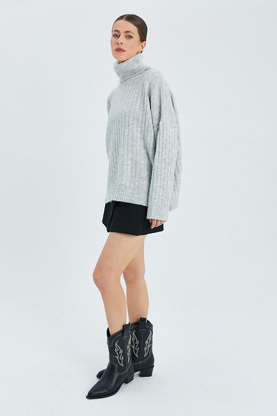 Mixray 6928 Model - Ribbed Turtleneck Gray Knitwear Women's Sweater