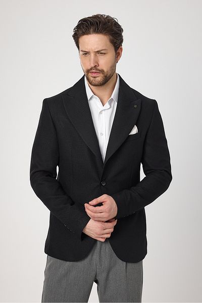 Frappoli Classo Ανδρικό Μαύρο Slim Fit Μυτερό Πέτο Μπουφάν με μοτίβο