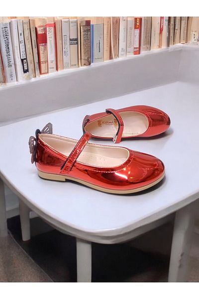 PATİK BEBE Red Patent Leather Butterfly Patterned Orthopedic Ballerinas for Girls