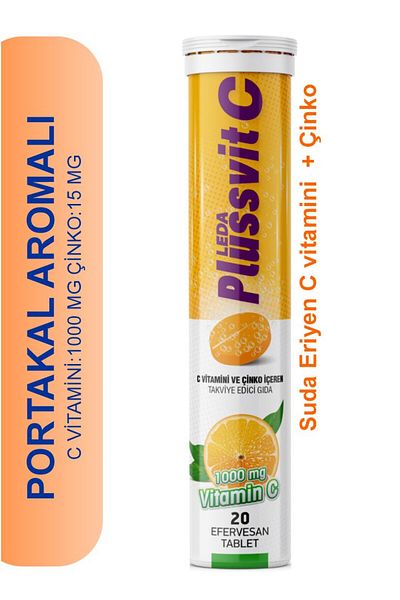 LedaPharma Plussvit 1000 Mg 20 Effervescent Tablets with Vitamin C and Zinc (Water Melting)