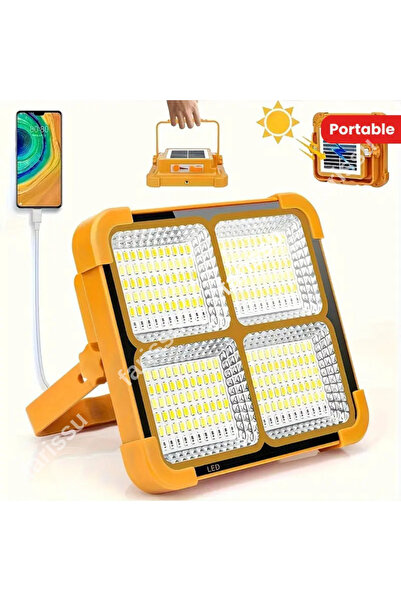 farissu Solar Panelli 12000 mAh Şarjlı LED Projektör – Çakar Modlu, USB Çıkış...