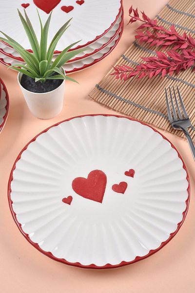 ŞURA MUTFAK Love Series 6 Pieces Cake Plate Set - 21cm Heart Pattern