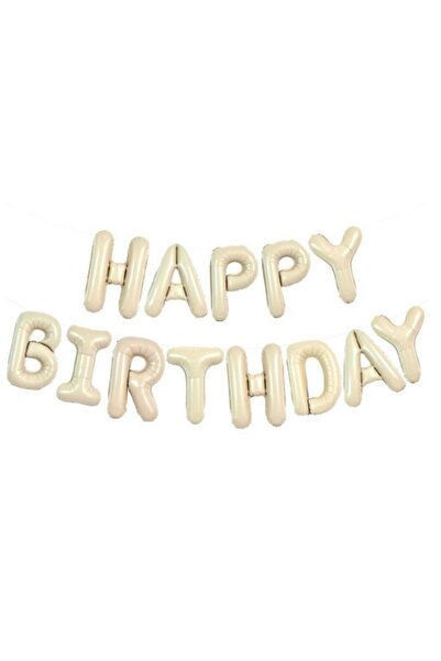 parti sürprizi Happy Birthday Krem Harf Folyo Balon Set
