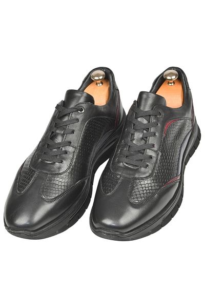 DeepSEA Men's Black Fish Back Patterned Lace-Up Sports Leather Shoes 2509994