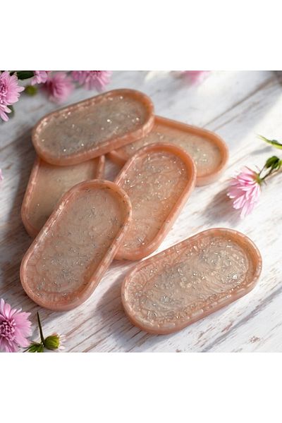 Pelince - Handmade 6-Piece Epoxy Presentation Bowl - Powder Pink Silver Foil - Dimensions: 17.5 X 9.5 cm