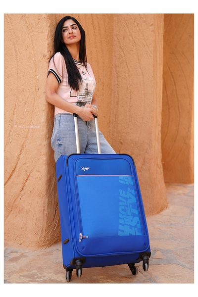 Skybags Rhumba Checked Luggage, Polyester Soft Sided, 24" Blue
