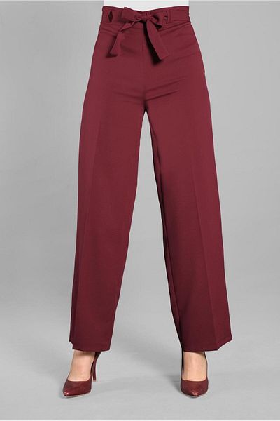 TRENDTESETTÜR Women's Burgundy (K.Bordo) Loose Trousers with Lace-Up Waist 1002