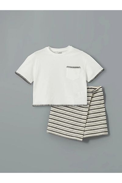 LC Waikiki Lcw Kids Ecru Crew Neck Girls T-Shirt and Shorts Skirt