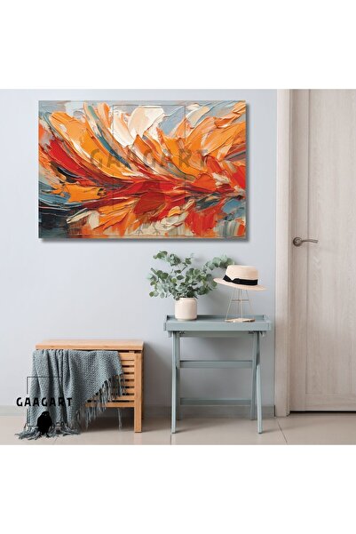 GAAGART Tekli Yatay Kanvas Duvar Tablosu Turuncu Gri Fırça Darbeleri