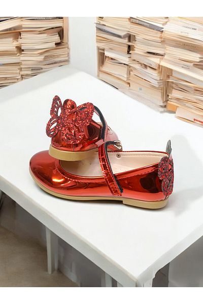 PATİK BEBE Red Patent Leather Butterfly Patterned Orthopedic Ballerinas for Girls