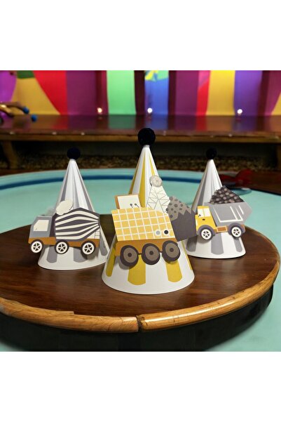 Partifabrik Retro Colorful Construction Themed Cardboard Cap - 3 Pcs
