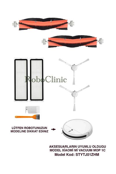 Roboclinic فرشاة متوافقة مع Xiaomi Mi Robot Vacuum Mop 1C (رمز الموديل: STYTJ01ZHM)، مجموعة مرشحات - 8 قطع