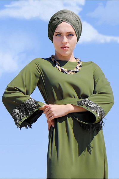 TRENDTESETTÜR Γυναικείο φόρεμα με παγιέτες πράσινο κεντημένο 72391