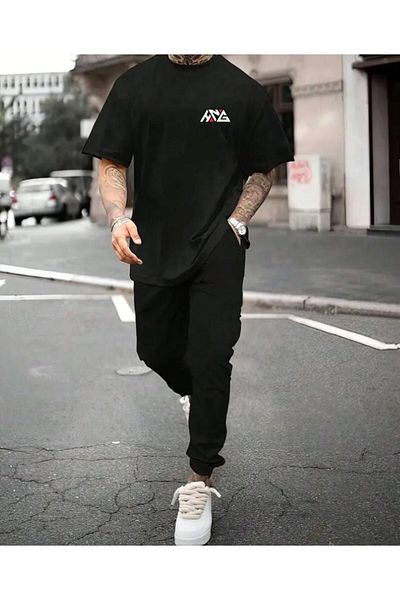 caddekombin Ανδρικό σετ αθλητικών φόρμας Jogger με στάμπα Hng - Μπλουζάκι και φούτερ με άνετη εφαρμογή
