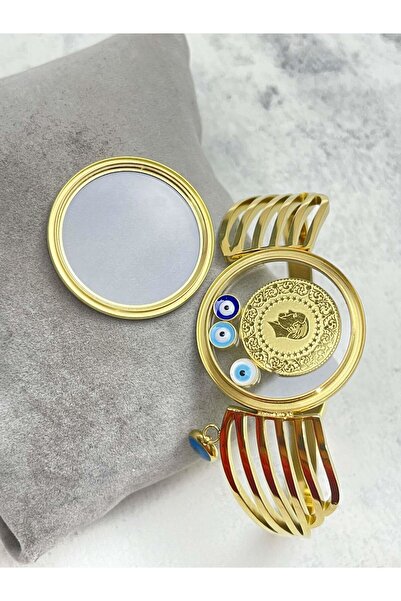 ANGELSS JEWELLERY Cam Fanus Açılabilen Çeyrk Koyulan Gold Kelepçe Bileklik Çe...
