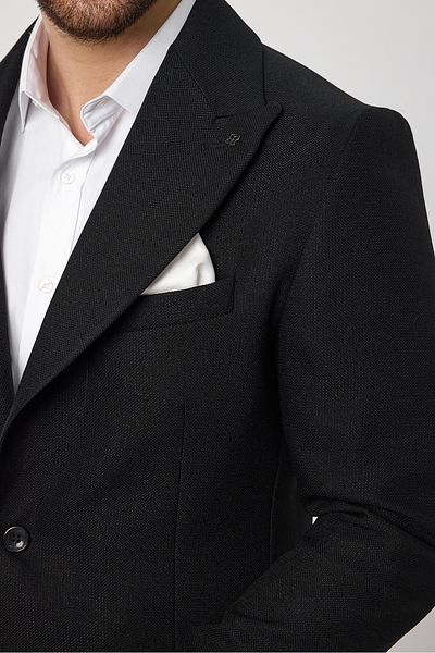 Frappoli Classo Ανδρικό Μαύρο Slim Fit Μυτερό Πέτο Μπουφάν με μοτίβο