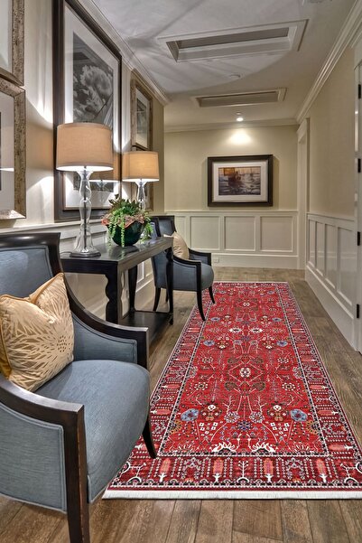 VOPTEKS Kırmızı Yolluk Makinede Yıkanabilir Halı Kaymaz Taban Halı