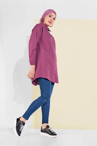 TRENDTESETTÜR Women's Pink (Dried Rose) Buttoned Men's Collar Tunic 0311